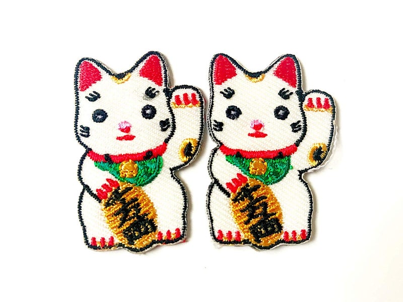 Tyga_Thai TH Set of 2 Tiny. Mini Lucky Cat Kitten Japan Japanese Sign Badge Cute Cartoon Logo Patches Sew Iron on Embroidered Applique Badge Sign Patch Clothing Costume - Image 2